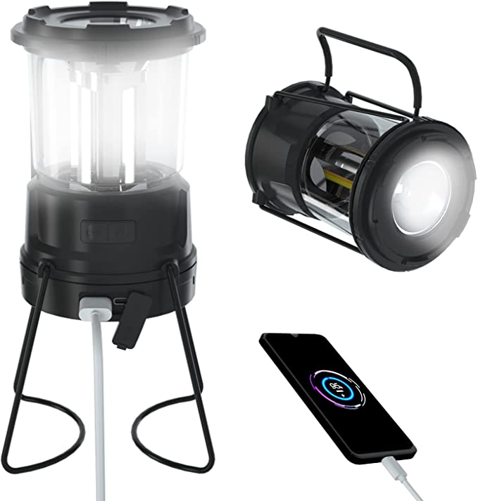 Solar camping lights in the form of a flashlight and lantern.